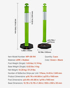 VEVOR 3 Pack Traffic Delineator Posts, 48 inches Traffic Safety Cones with Weighted Base and Reflective Strips, Heavy Duty Delineator Posts for Construction Site, Parking Lot, Crowd Control, Green