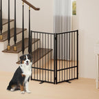Full Metal Freestanding Dog Gate with Door, 36''Height Foldable Pet Dog Fence for Indoor & Outdoor, 2 Panels Extra Wide Free Standing TallDog Gates for Doorways,House,Stairs,Porch,Deck,Yard