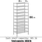 21" Deep x 36" Wide x 86" Height Wire Shelving Kit | 10-Tier | NSF Commercial Storage Rack Unit
