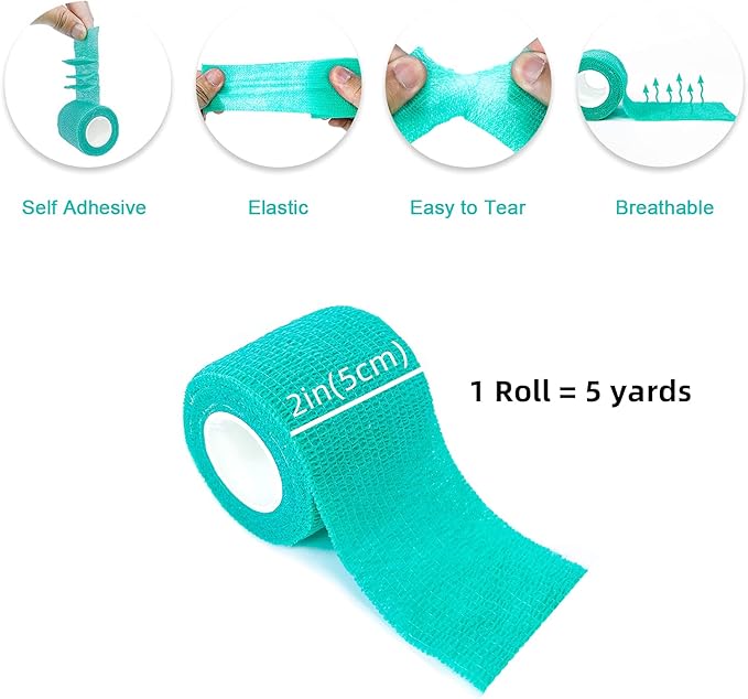 [24Pack 2" x5 Yards] Self Adhesive Bandages Vet Wrap, Wrap Tape Athletic Cohesive Bandage for Sports Injury, Strain, Knee&Wrist, Ankle Sprains. First Aid Non-Woven Bandages