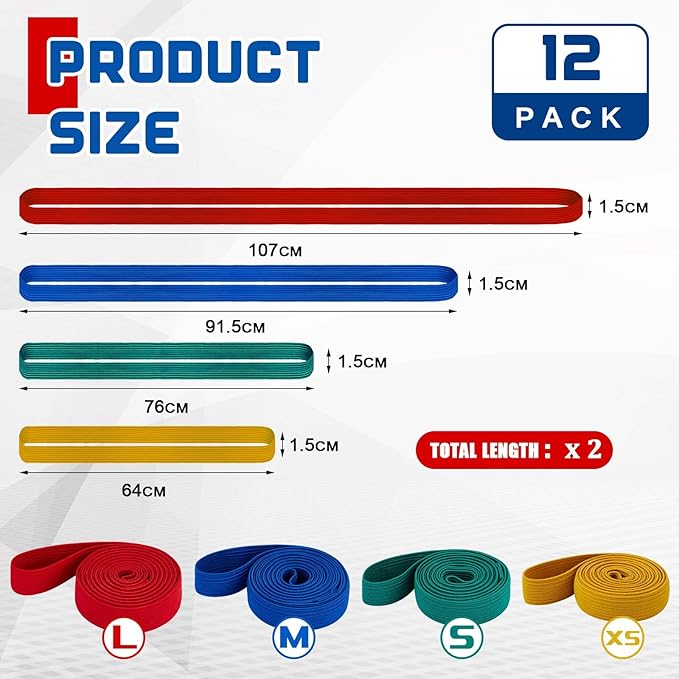 12 Pcs Extra Large 42" 36" 30" 25" Moving Rubber Bands for Furniture Elastic Variety Heavy Duty Moving Bands for Mover Pallets Blankets Boxes Packing Supplies, 4 Assorted Colors