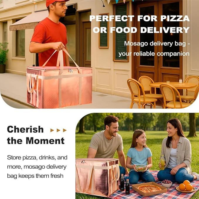 XXXL Insulated Food Delivery Bag - Reusable Thermal Cooler Grocery Bags for Catering & Delivery, Pizza Carrier for Events, Large Capacity Bag Keeps Food Hot/Cold for Shopping, Commercial (Gold, 1PK)