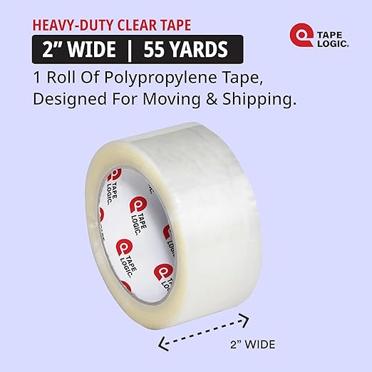 Tape Logic Packing Tape, Heavy Duty 2in x 55yd Clear (1-Pack) | Extra Long Strong Clear Packaging Tape Roll Ideal for Warehouse, Office, Shipping & Moving Boxes