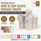 Premium Elastic Bandage Wrap (4” Wide, 2 Pack) - Nexskin Latex Free Athletic/Medical Compression Bandages Hook & Loop Fasteners at Both Ends - Lifetime Washable & Reusable Bandages