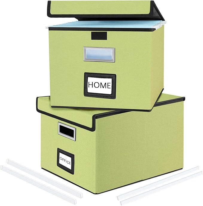 Huolewa File Organizer Boxes with Lids, Linen Hanging Filing & Storage Box with Plastic Slide for Office/Decor/Home, Universal Hanging Filing Organization Box for Letter/Legal Folder