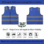 Blue Safety Vests 10 Pack - Reflective High Visibility Construction ANSI Class 2 Work Vests for Men,Woman,Hi Vis Mesh and Neon Silver Strip