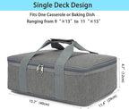 Insulated Casserole Carrier Bag - Large Portable Hot and Cold Food Storage Tote with Handles Thermal Bag for Parties, Picnics, Camping, Travel,Fits 9"x13" Baking Dish,Grey