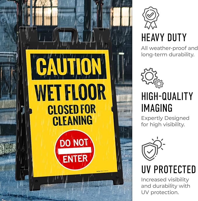 Caution Wet Floor Closed for Cleaning Do Not Enter Sidewalk Sign Kit, 24x36 Inches, with A Frame Stand, Made in USA