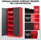 Letaya Metal Storage Cabinets with Lock, 71" Tall Locker Organizer Steel Cabinets, Adjustable Shelves 2 Doors for Home, Office, Warehouse,Garage,Industrial,Employee Lockers (Style B, Black Red)