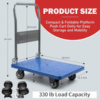 330 lbs Foldable Platform Truck Dolly with Swivel Wheels, Heavy Duty Moving Platform Hand Truck, 28 x 18 x 33.8 inches (PH150PVC)