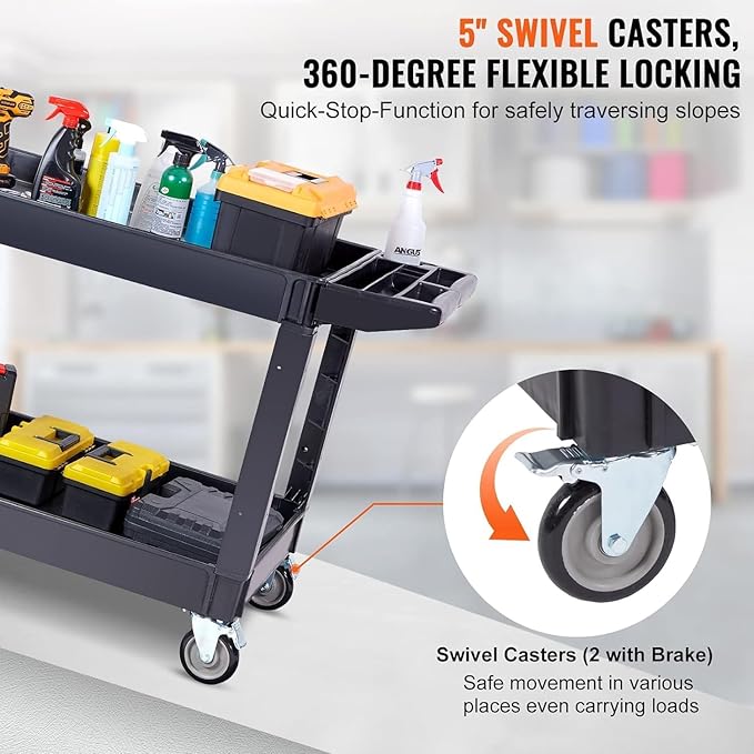 Simpli-Magic Rolling Utility Cart on Wheels, Heavy Duty with Ergonomic Handle, Deep Shelfs for Garage, Warehouse, Workshop, 600-Pound Capacity 40x33x17-Inch