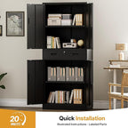 Metal Storage Cabinets with 1Drawer, 71" Storage Cabinet with 4 Locking Doors and 2 Adjustable Shelves, Steel Storage File Cabinet for Pantry Home, Kitchen, Office, Garage (Black)