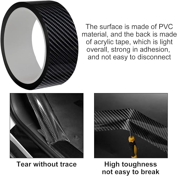 MYFAMIREA Car Door Edge Guards Carbon Fiber, 5D Gloss Black Vinyl Automotive Entry Sill Protector Wrap Film, Universal Self-Adhesive Auto Door Trim Strips Anti-Collision (33Ft x 2.8In)