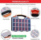 Andalus Tools Organizer Box, Small Parts Storage 18-Compartment Portable Hardware Organizer Removable Plastic Dividers for Screws, Nuts, Bolts, Nails – Orange (1 Pack, 12.5" x 10.5" x 3")