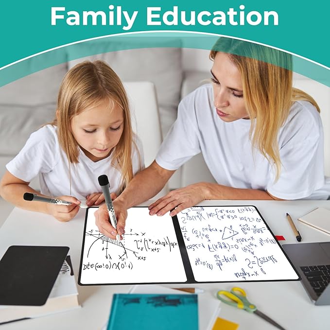 Double-Sided White Board 12x9 inch - Ultra-Thin 0.3" Portable Dry Erase Board with 3 Markers & Anti-Ghosting Surface | Magnetic-Ready | Foldable for Office (Double-A4 Red)