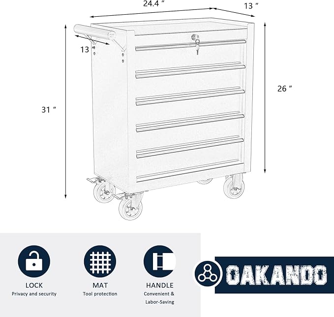 5-Drawer Metal Rolling Tool Chest with Wheels,Tool Storage Cabinet with Locking System，Toolbox with Wheels for Garage, Warehouse, Workshop, Repair Shop (Orange, 5Drawer)