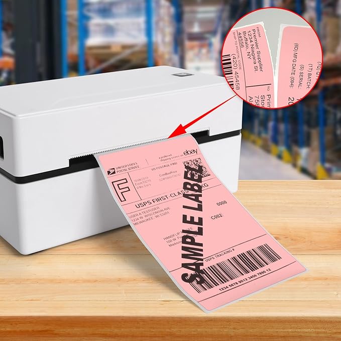 Pink Thermal Labels 3 × 5 Inch Vinyl Self-Adhesive Fanfold Direct Shipping Stickers Waterproof Perforated Printer Decal for Office Warehouse Barcode 300 PCS