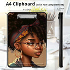 A4 Clipboards,Heavy Duty Waterproof Nursing Plastic Folder Clipboard with Storage Clip Boards,File Folder Storage Box Clipboard Case for Teacher,Doctor,Offices,Black African American