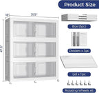 150GAL Extra Large Storage Bins with Lid, 600Qt Stackable Closet Organizers and Drawers, Collapsible Storage Bins with Wheels, Folding Containers for Home, Kitchen Office, 3Pack White