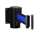 Crowd Control Warehouse - CCW Series WMB-120 Fixed Wall Mount Retractable Belt Barrier - 11 Foot, Black/Blue Stripe Belt with Black Steel Case, Crowd Control Barriers