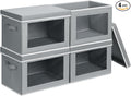 Storage Bins with Lids - Fabric Closet Storage Bins with Window, Collapsible Baskets for Shelves 4 Pack, Home Decorative Boxes for Clothes, Closet, Office, Grey