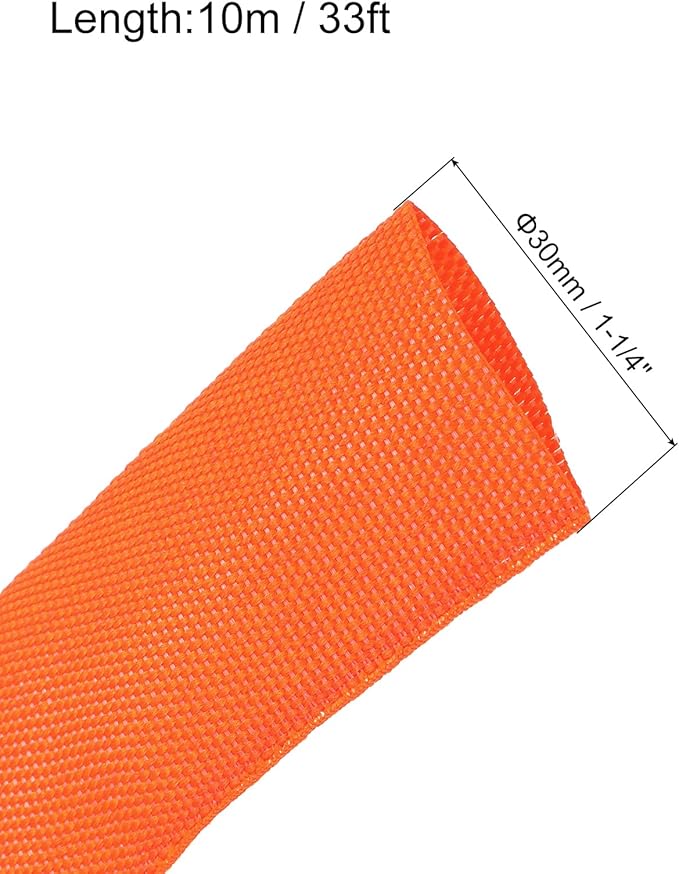 MECCANIXITY Braided Cable Sleeves Heat Shrinkable Fabric Sleeving, 1 1/4" 33ft Orange 2:1 Ratio Heat Shrinkable Cord Protector for Harness Cable, Network Cable Protection, Cable Management
