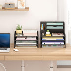 Bamboo Desk Organizer Mail Holder Countertop Letter Tray Wood File Organizer for Desk Letter Sorter Wood Paper File Storage for School Home Office Supplies