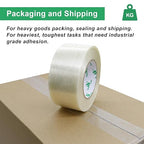 BOMEI PACK Filament Strapping Tape, 5.5 Mil 2 Inch x 60 Yards, Heavy Duty Reinforced Fiberglass Packing Tape, 2 Pack