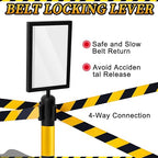 Therwen 6 Pack Heavy Duty Crowd Control Stanchions 9.8 ft Stainless Steel Stanchion Set with 6 Safety Barrier Post Retractable Belt and 1 Sign Holder Crowd Control Barrier(Stripe Belt,Yellow Black)