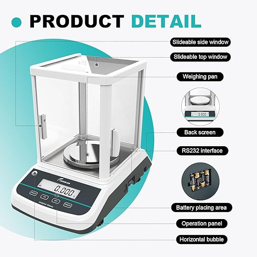 JOANLAB Analytical Balance 200g x 1mg Scale High Precision 0.001g Accuracy Digital Lab Scale for Laboratory Pharmacy Jewelry w/Front & Rear Display