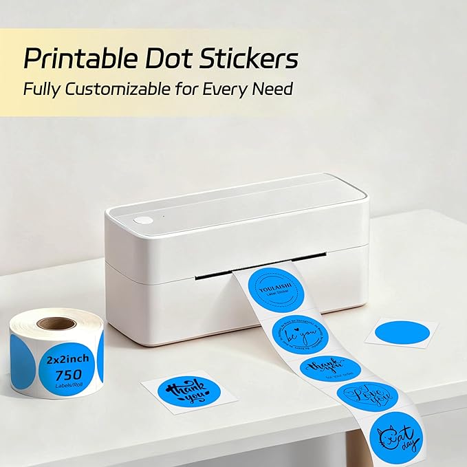 2 inch Dot Stickers Labels Circle Garage Sale Sticker 750Pcs Round Thermal Printer Stickers Printable Writable Price Labels for Yard Sale, Fluorescent Blue