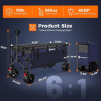 48" L Collapsible Wagon Cart Foldable, 560lbs Weight Capacity 300L Heavy Duty Folding Beach Wagons with Big All-Terrain Wheels, Utility Carts for Groceries, Shopping, Camping, Sports - Grey&Purple