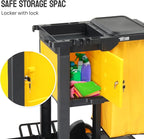 TUFFIOM Janitorial Cart with Key-Locking Cabinet, 3-Shelf Commercial Cleaning Cart, Housekeeping Caddy with Locker,Wheeled with Yellow Vinyl Bag, Black, Great for Hotel, Stores, Schools, and Business