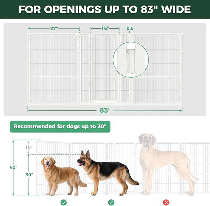 FXW Dog Gate Extra Wide Designed for Indoor Use, Adjustable Width Up to 83-inch Wide (40" H 3 Wire Panels for Medium and Large Dogs), White