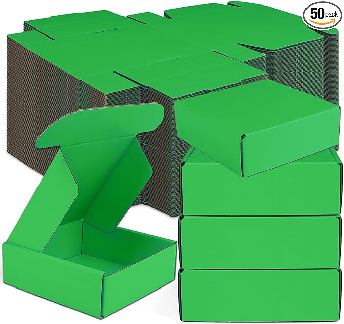 Small Shipping Boxes, 50 Pack Cardboard Box Corrugated Mailer Boxes Small Corrugated Boxes For Shipping Packaging Craft Gifts Giving Products, 6 x 4 x 1.6 Inches (Grass Green)