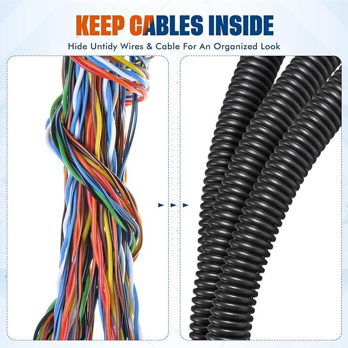 Sasylvia Split Wire Loom Cord Protector Tubing Split Conduit Protector Tubing Convoluted Tube Flexible Electrical Wire Cover Protective Sleeves(1/4" X 150 ft,Black)