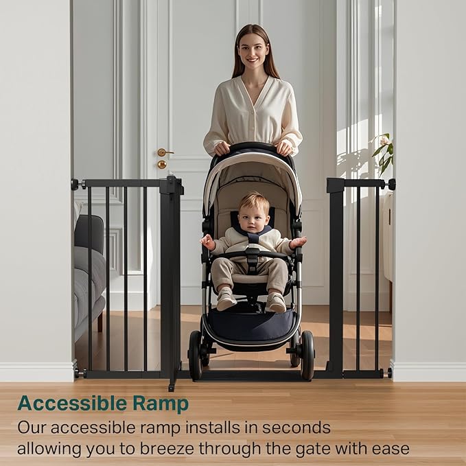 Cumbor 2 Pack 29.7"-48" Baby Gate for Stairs, Mom's Choice Awards Winner-Dog Gate for Doorways, Pressure Mounted Auto-Close Pet Gates for Dogs Indoor, Safety Child Gate with Easy Walk Thru Door,Black