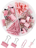 Paper Clips and Binder Clips Set, Metal Assorted Sized Binders with Push Pins, Cute Office Supplies for Desk, Desk Accessories (Pink)