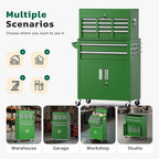 Greenvelly Tool Chest, 8-Drawer Rolling Tool Chest with Hooks and Lockable Wheels,Metal Storage Detachable Top Tool Box with Lockable Wheels for Garage,Workshop,Art Studio(Green)