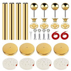 Stainless Steel Stanchion Post Queue 5 ft Red Velvet Rope Red Carpet Ropes and Poles Crowd Control Barriers Sand Injection Hollow Base and Velvet Ropes Set for Party Supplies (8 Pieces, Gold)