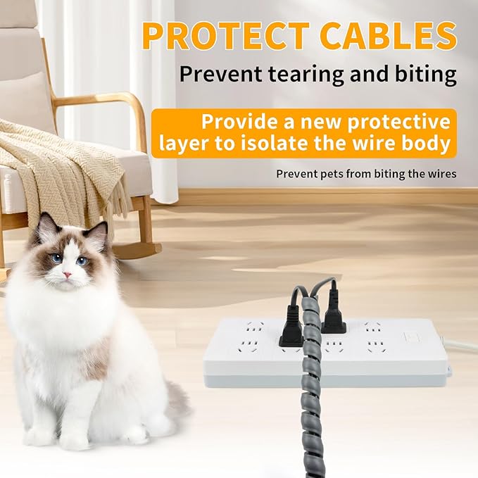 Spiral Wire Wrap, 9.84ft, 16.4ft, 33ft Spiral Cable Wrap Sleeve Hose for Computer, Power, Audio & Video Cords Stop Cord Tangle and Detangler (Grey, 10mm (3/8")-33ft)