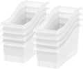 IRIS USA Plastic Book Bin Magazine Holder, 8-Pack, Vertical Standing Connecting Container Box for Office Dorm Study Homework Binder Notebook File Craft Stationery Supplies Organizer Caddy, Clear