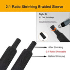 Heat Shrink Braided Sleeving 2:1 Shrinkable Fabric Cable Sheathing Wire Tubing Management Abrasion Protectors Flexibility 5/8" ID-30FT