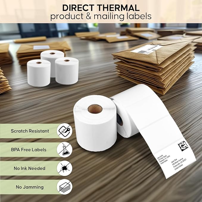 2 Rolls of 3 x 2 Inches Direct Thermal Labels, Compatible with Arkscan and Zebra Label Printers, 700 Labels per Roll