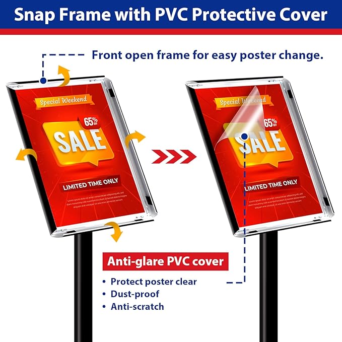 Business & Store Sign Holders 8.5x11inch 3Pack Adjustable Floor Standing Sign Holder with Heavy Duty Display Stand (Black, Silver)