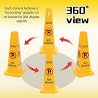 10 Pack No Parking Cones 26.38 Inch Four Sided Visibility Traffic Safety Cone No Parking Sign Floor Standing Yellow for Lawn, Driveway, Garage, Yard, Fire Lane, Construction, Street