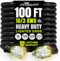 100ft Outdoor/Indoor Extension Cord 16/3 Gauge Heavy Duty 3 Prong SJTW, Waterproof, ETL Listed, Flexible Cold-Resistant Long Power Cord,10A 125V 1250W, Black by LifeSupplyUSA
