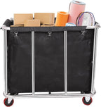 12 Bushels Laundry Cart Commercial/Home,Heavy Duty Large Stainless Steel Rolling Laundry Basket with Wheels，for Laundry Organizer and Storage,260LBS Load (12 Bushels - Black - 8 Tubes)