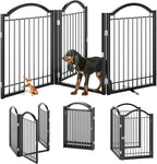 BHG Metal No-Assembly Freestanding Dog Gate with Door Walk Through, Extra Wide 72", Extra Tall 32" Pet Gate, Accordion Puppy Folding Playpen Dog Fence, with 2PCS Support (Black, 3 Panels)