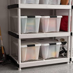 IRIS USA 32 Qt Stackable Plastic Storage Bins with Lids, 4 Pack - BPA-Free, Made in USA - Discreet Organizing Solution, Latches, Durable Nestable Containers, Secure Pull Handle - Pearl